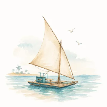 Ilustração de uma jangada no mar