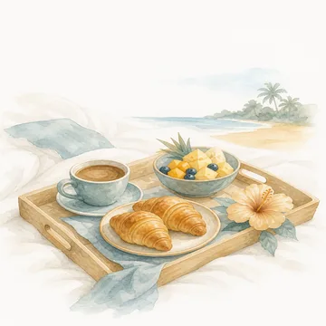 Ilustração de um café da manhã na cama