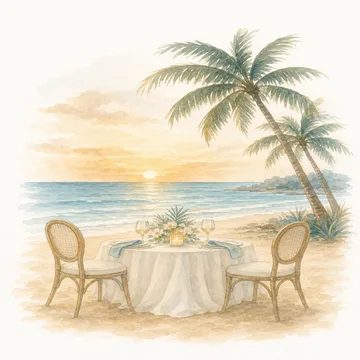 Ilustração de um jantar romântico à beira-mar