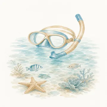 Ilustração de máscara de mergulho e peixes