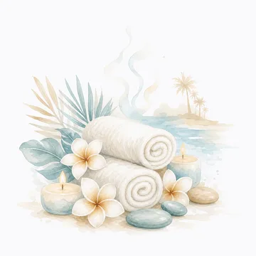 Ilustração de um spa com toalhas e velas